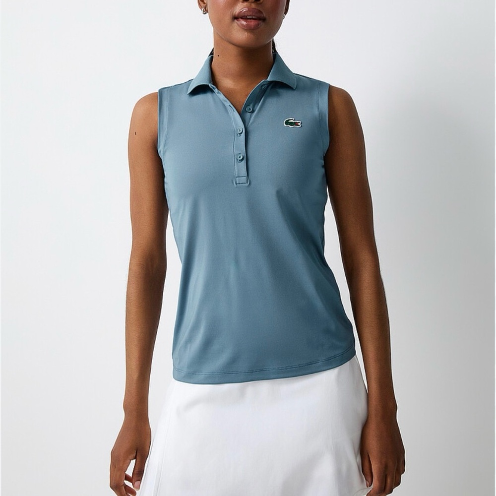 Lacoste Women’s Sky Blue Cotton Buttoned Sleeveless Tank Top Size Small